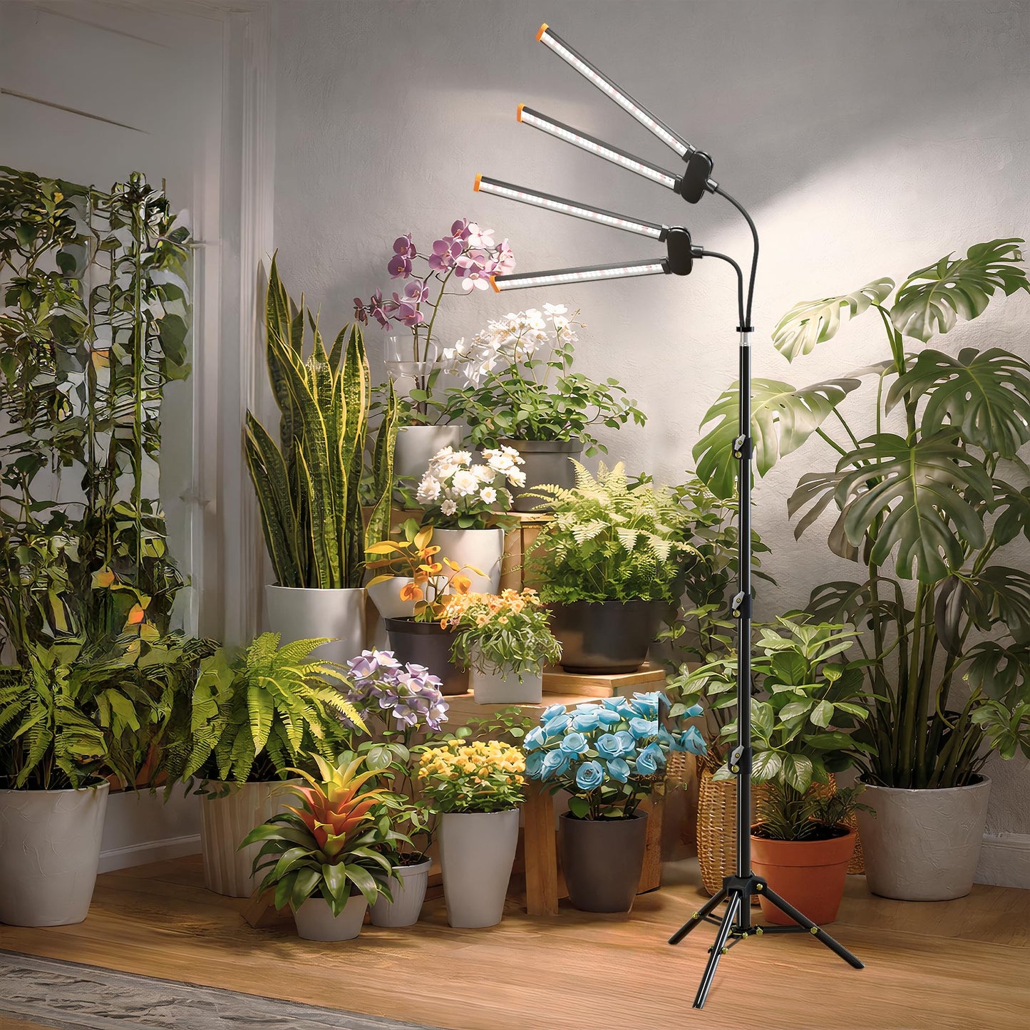 Quehoomii 61'' Grow Light Floor Lamp,6000K White Full Spectrum Growing Light for Indoor Tall Large Plants,Half or Full Brightness Dimmable & Auto Timer,Adjustable Height 17-61",