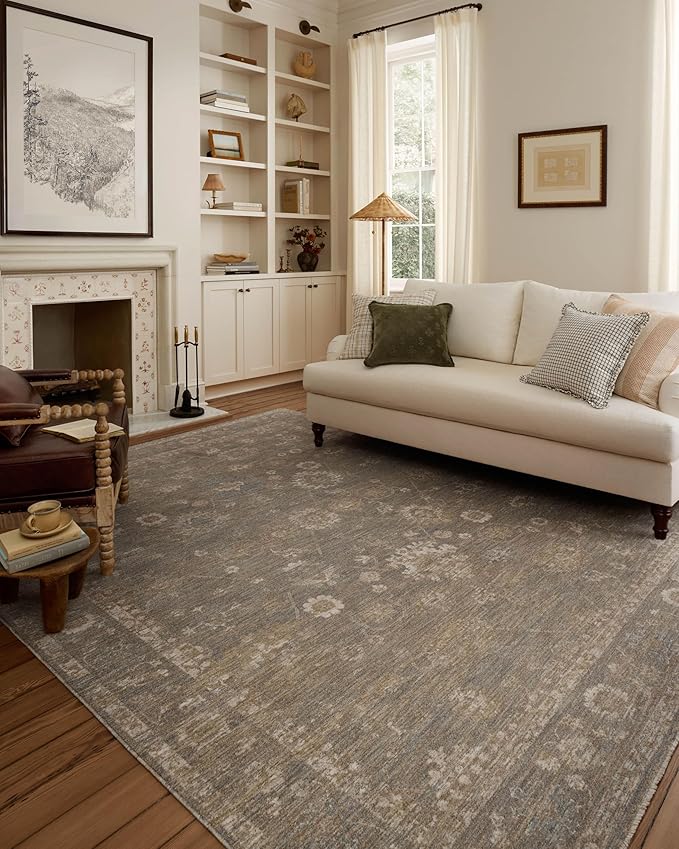 Loloi Chris Loves Julia Louisa Collection LOI-04 Lagoon/Ivory 5'-3" x 7'-6", .38" Pile Height, Area Rug