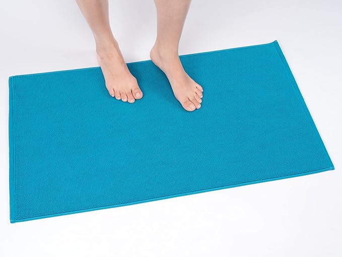 Cotton Paradise 100% Cotton Non Slip Bath Mats for Bathroom, 17x24 inch Soft Absorbent Quick Dry Machine Washable Floor Bath Mat, Aqua Blue
