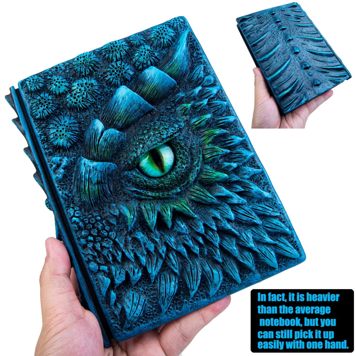 3D Dragon Eye Embossed Journal,Resin Engraving Notebook,Dnd notebook for Dragon Lovers ，Blank Paper,Hardcover Travel Notepad for Writing,Sketchbook,Collection,Gift,Decoration A4 and A5 Size (A5-Blue-Lined-Brooch)