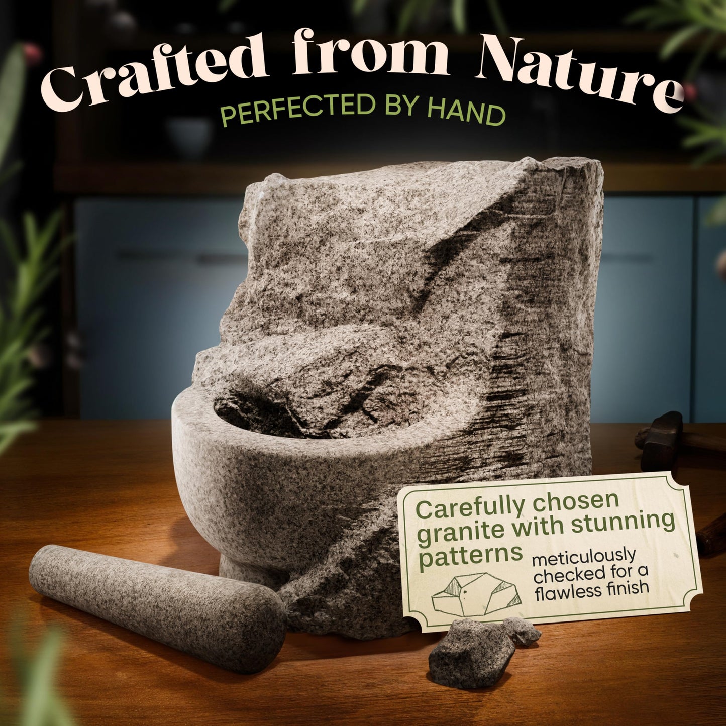 ChefSofi 1.5 Cup-Capacity Mortar and Pestle Set - Unpolished Heavy Granite for Enhanced Performance and Organic Appearance