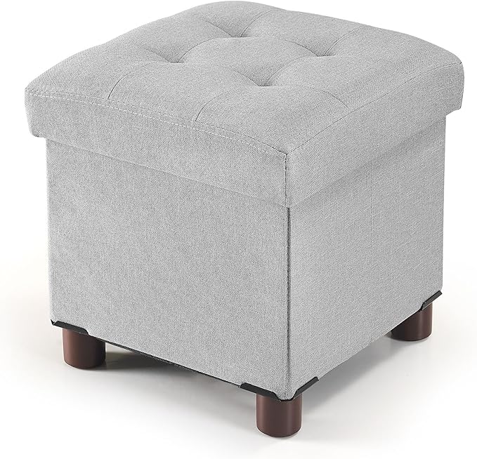 BRIAN & DANY Small Ottoman with Storage, Small Storage Ottoman, Folding Foot Stool with Wood Legs for Living Room and Bedroom Linen Rest Seat, 12.6"x12.6"x12.8" - Light Gray