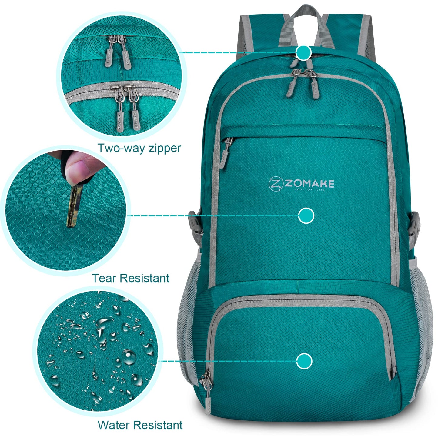 ZOMAKE Lightweight Packable Backpack 30L, Foldable Hiking Backpacks Water Resistant Compact Folding Daypack for Travel(Lake Green)