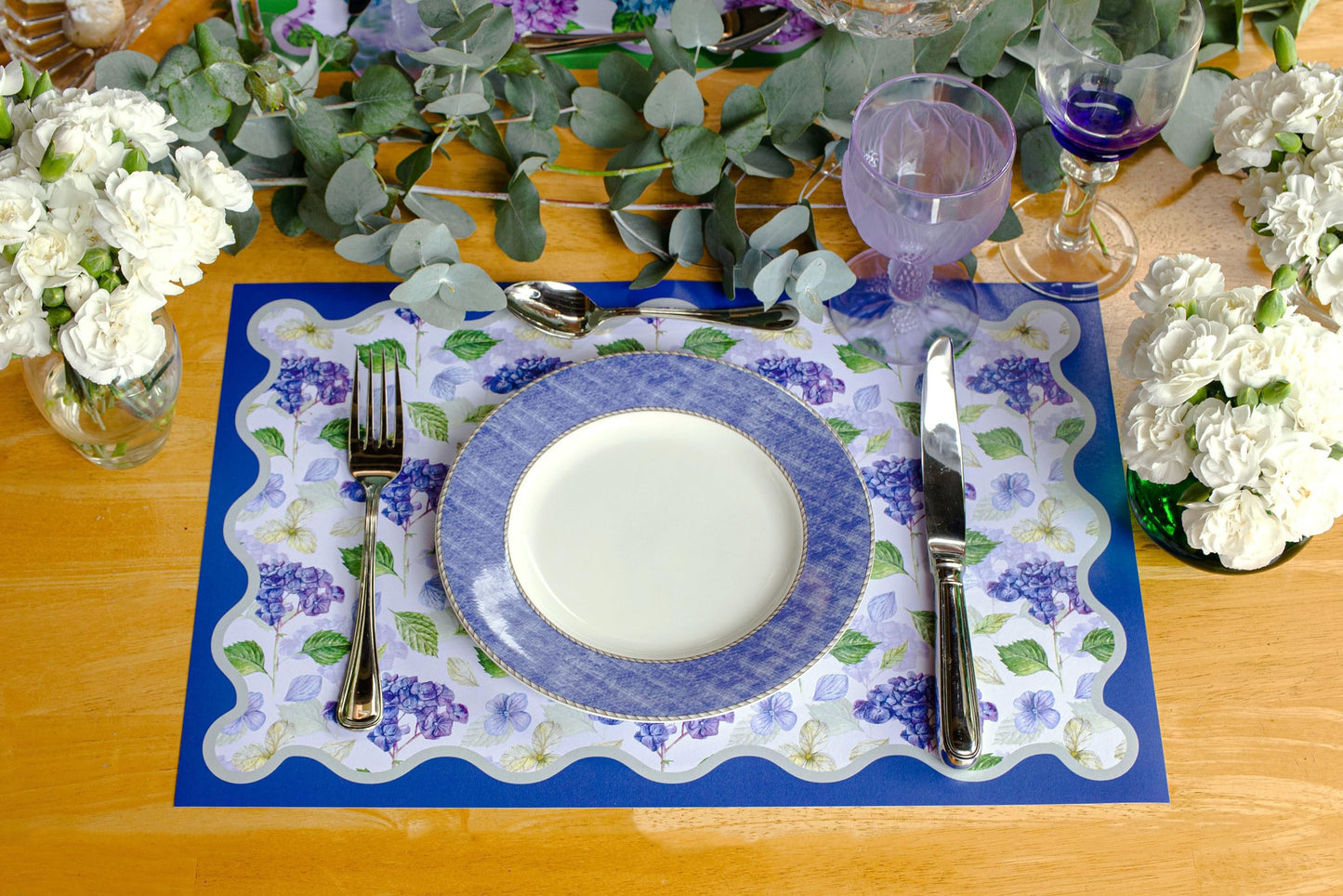 Disposable Paper Placemats 24 Pack 12x18 Inch - 2 Hydrangea Floral Scalloped Edge Designs Tear-Off Pad - Spring Brunch Mother's Day Bridal Luncheon Baby Shower Table Decor - Elegant Entertaining Gift