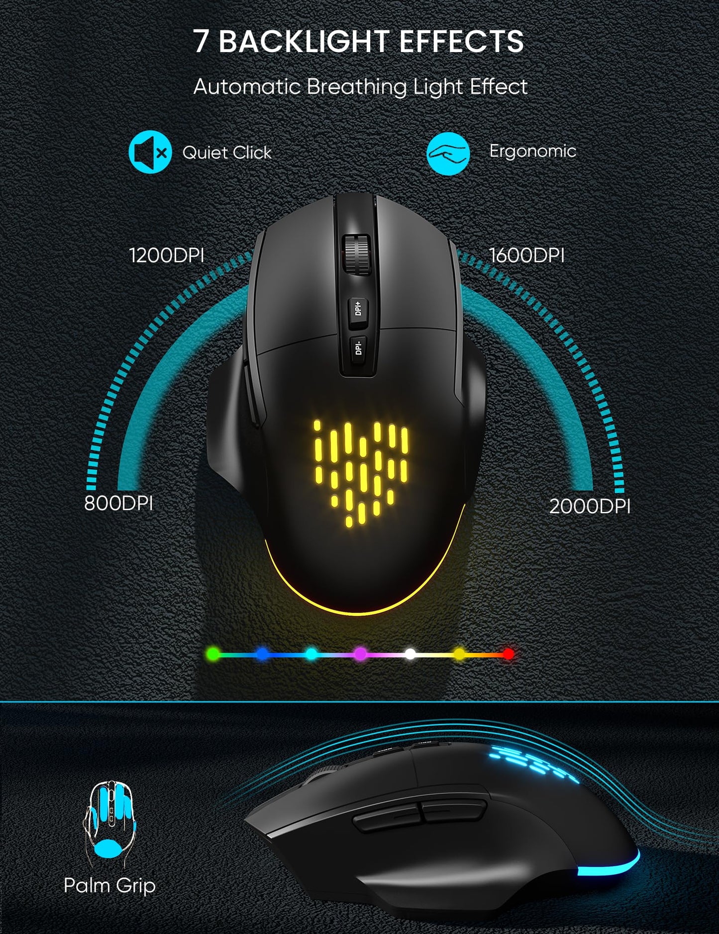 SABLUTE MA22 Pro Wireless Keyboard and Mouse Combo - Ergonomic Wave Keyboard with Soft Leather Wrist Rest, Phone Holder, Rechargeable, RGB Backlit Mouse, Full-Size Set for Windows/Mac/Computer