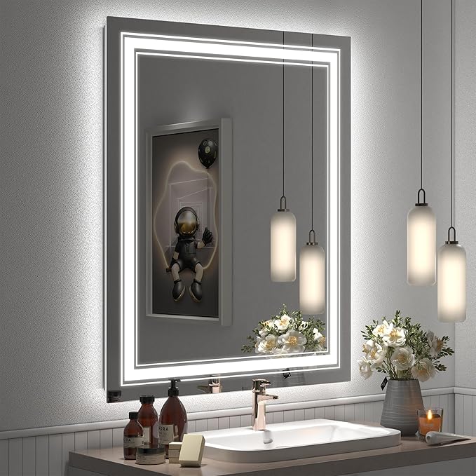 24x32 LED Bathroom Mirror, Lighted Mirror for Bathroom Wall, Backlit and Front lit, Dimmable, Anti-Fog, Shatterpoof, Memory (Horizontal/Vertical)