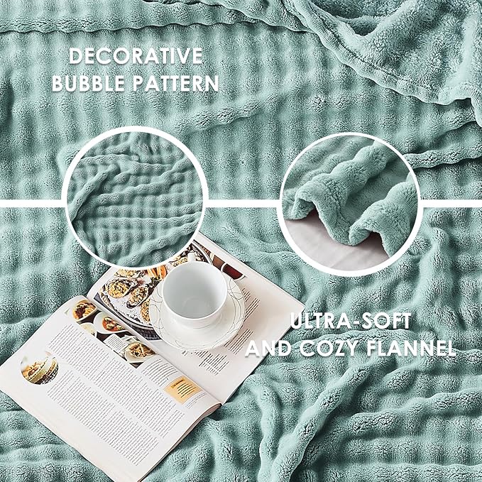 SOCHOW Sage Green Bubble Fleece Blanket for Couch, Super Soft Cozy Cute Throw Blanket for Women, Decorative Fuzzy Flannel Blanket, 50 x 60 Inches