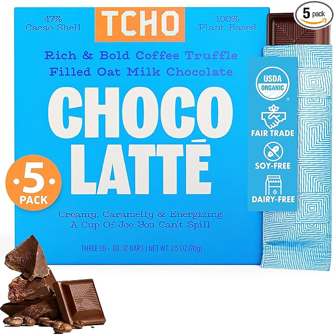 TCHO Choco Latte 47% Oat Milk Chocolate Bars (5 pack) | Plant Based, Organic & Fair Trade, | Non GMO, Non-Dairy, Vegan Chocolate, Soy Free (2.5oz each)