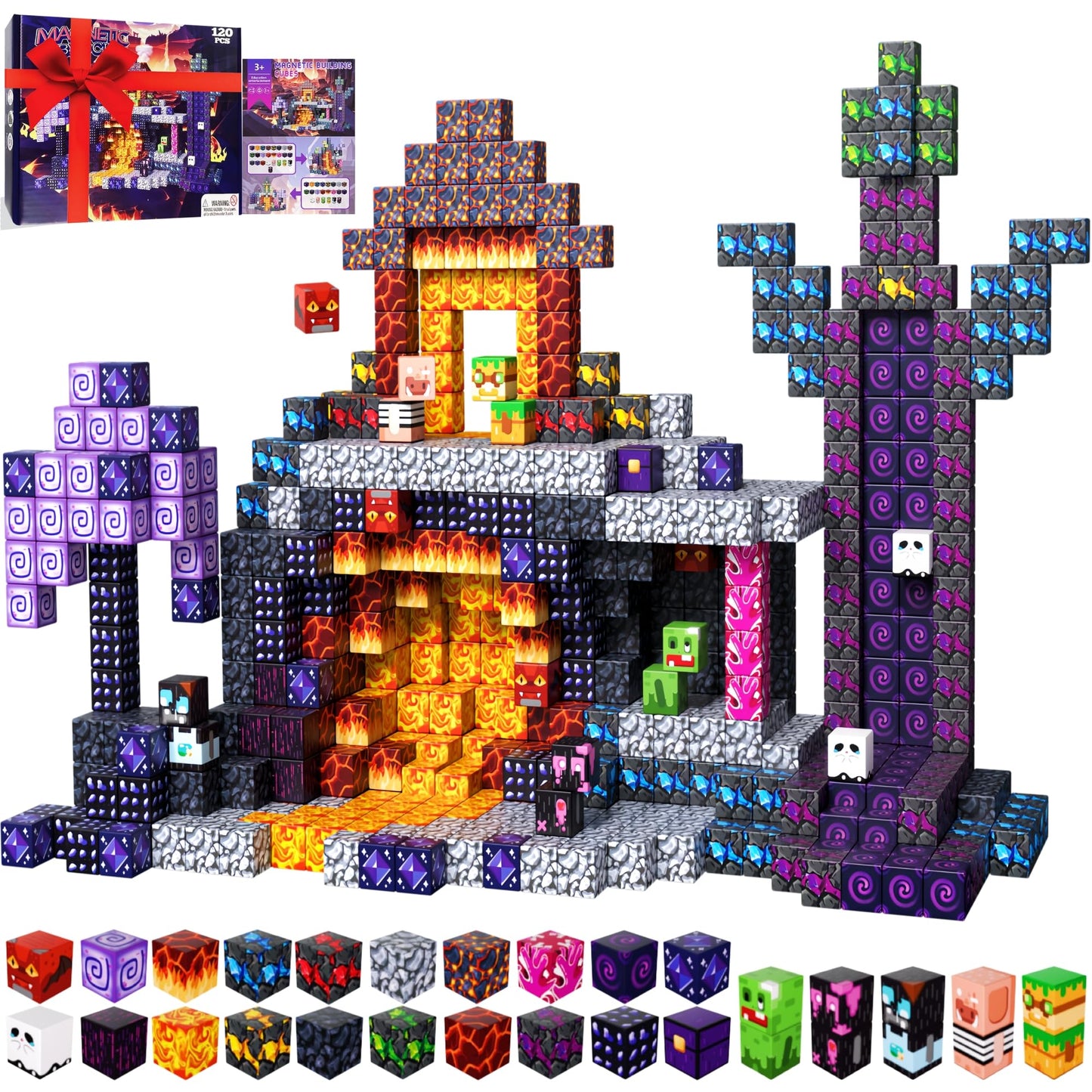 ATTEASAY Magnetic Blocks, 120 PCS Magnetic Building Blocks, STEM Constructions Magnet Blocks for Boys Girls Age 3 4 5 6 7 8 9 10, Sensory Stacking Toy Christmas Birthday Gifts for Kids