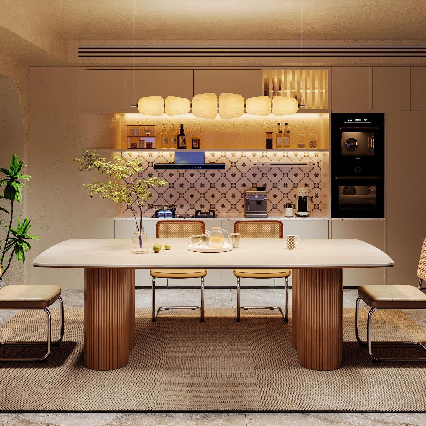 Tribesigns 78.7" Sintered Stone Dining Table for 8-10，Luxury Rectangular Kitchen Table with Solid Wood Legs, Mid-Century Dining Room Table for Living Room