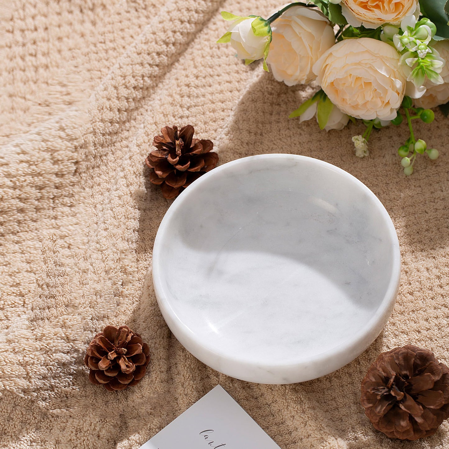 CM CHIC MONDAY 6.7" Decorative Bowl - Natural Marble Key Bowl & Centerpiece (White & Grey)