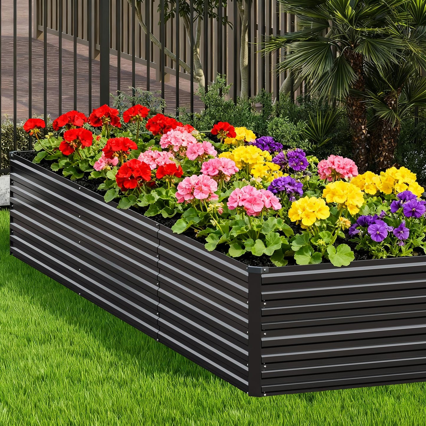 Vengarus 12x2x2FT Galvanized Raised Garden Bed Kit, Deep Root Planter Box Outdoor Large Planter Raised Beds for Planting Flowers,Vegetables and Herbs-Black