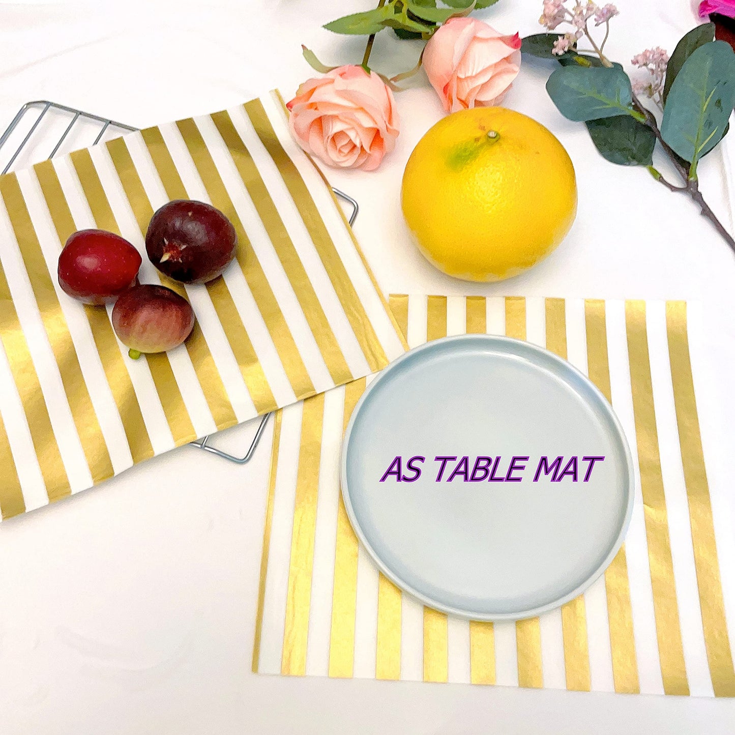 Suiwen 150 Gold and White Striped Wax Sheets - Greaseproof, Waterproof Hamburger Paper Liners for Food Basket