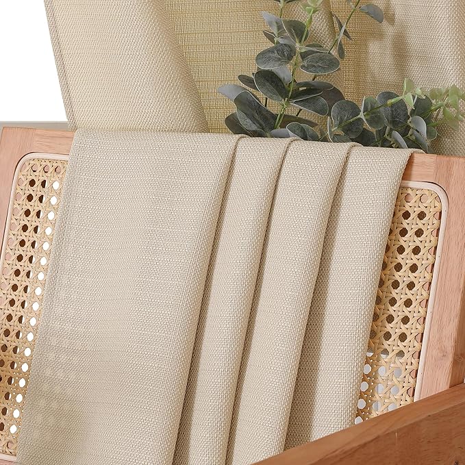 Chyhomenyc Short Curtains 36 Inch Length, Faux Linen Textured Small Kitchen Curtains, Light Filtering Half Window Curtains for Bathroom Basement Cabinet, Each 30x36 Inch, Linen Color