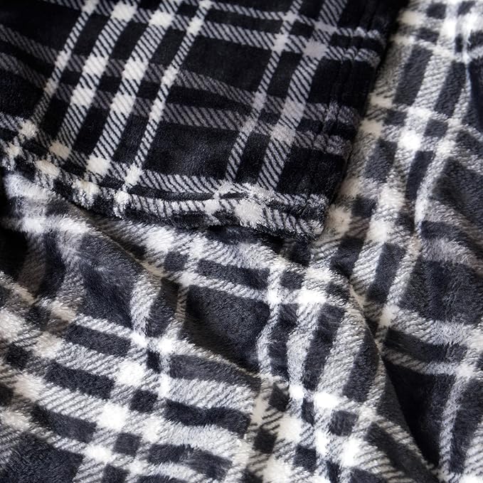 Lucky Brand Camper Plaid Black 50"X70" Cozy Plush Blanket - Premium Microfiber Throw for Luxurious Comfort and Style