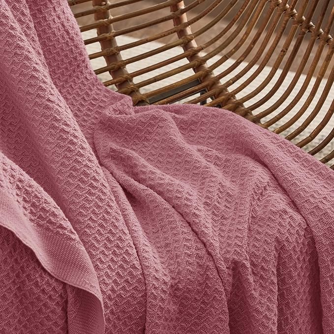 Bedsure 100% Cotton Blanket King Size for Bed - Breathable and Soft, Waffle Weave Blanket for Summer Spring, Dusty Rose, 104x90 inches