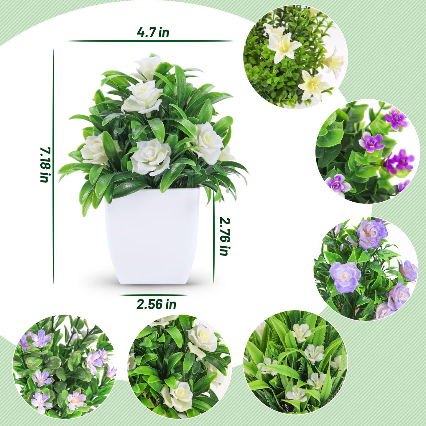 Der Rose 6 Pack Small Fake Plants Mini Artificial Faux Plants with Flowers for Home Room Farmhouse Bathroom Decor Indoor