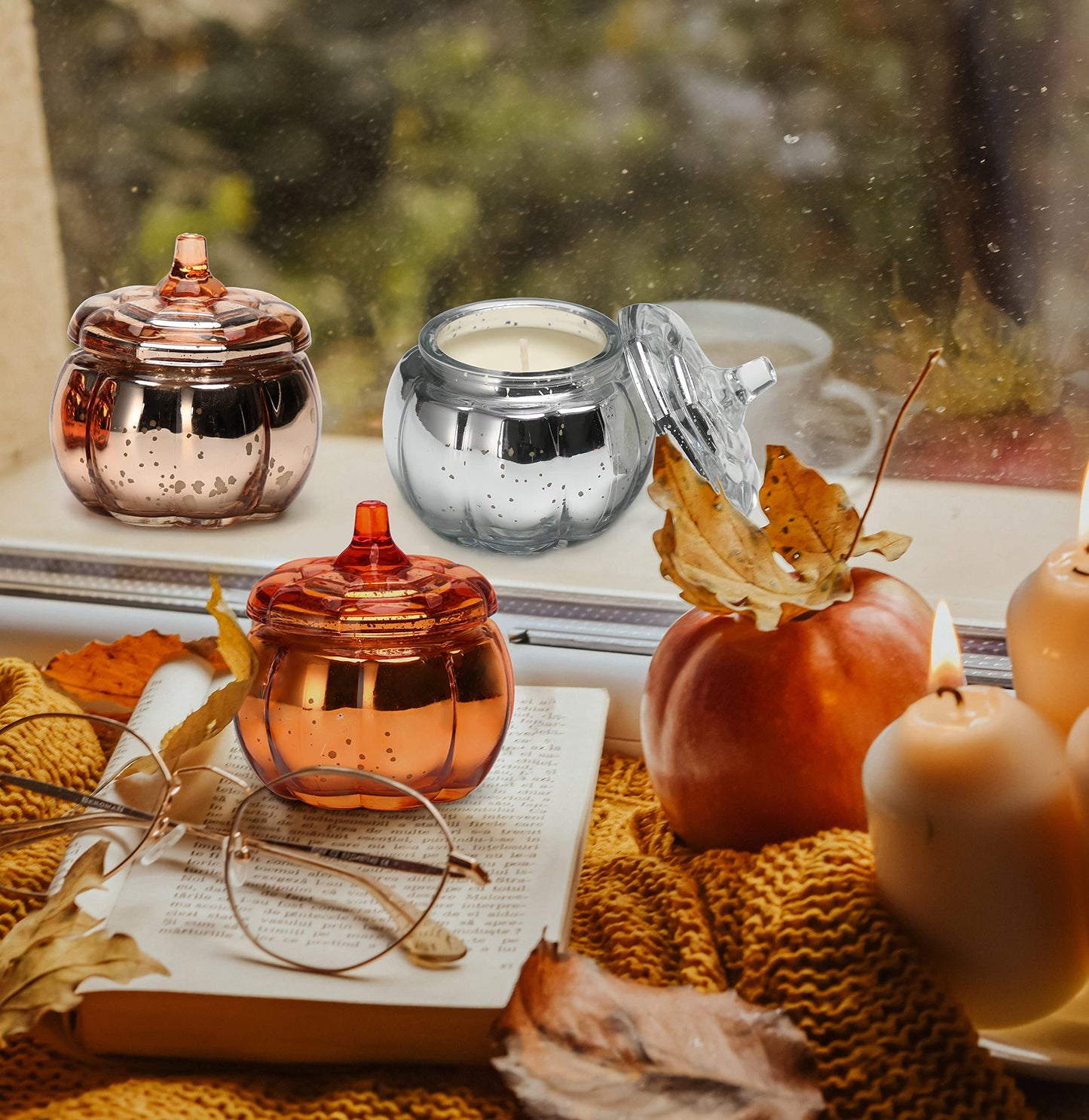 Pumpkin Shaped Candle, Fall Farmhouse Decoration, Autumn Pumpkin Spice Scented Set, Thanksgiving Candle Gift(3 x 4.5oz)