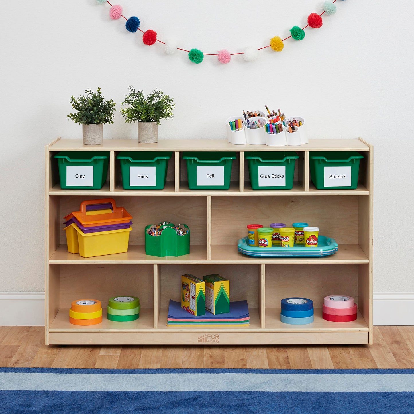 ECR4Kids Scoop Front Storage Bin, Multipurpose Organization, Green, 5-Piece