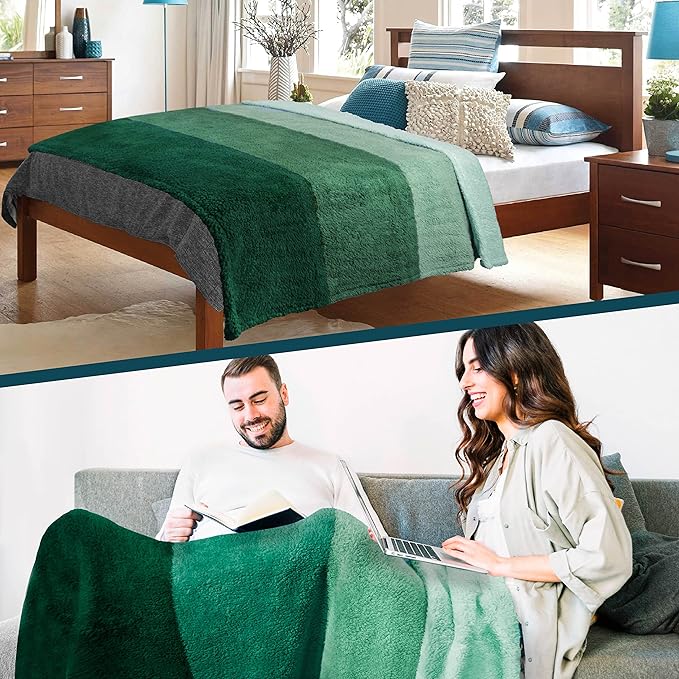 PAVILIA Fluffy Sherpa Throw Blanket Ombre | Gradient Plush, Soft, Fuzzy, Decorative Accent Throw Blanket for Couch Sofa Bed | Cozy Warm Decorative Furry Faux Fur Blanket, 50x60 Inches Green