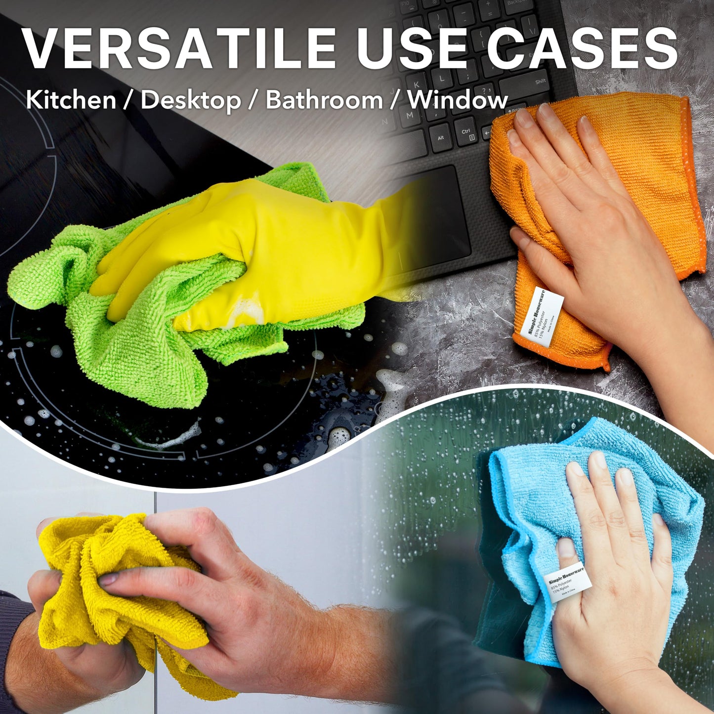 Simple Houseware Microfiber Cleaning Cloth 50 Pack, 12" x 12", 4 Colors