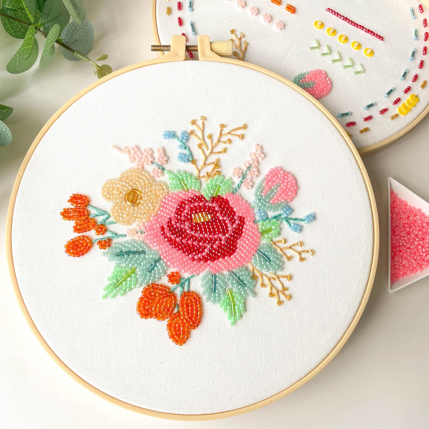 Myfelicity Bead Embroidery kit with Floral Patterns, Colorful Thread Sets, and Instructions, Suitable for Beginners and Adults, Box Packaging