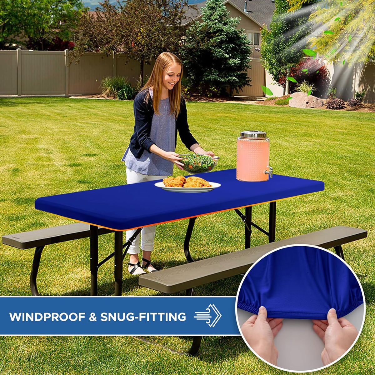 Spandex Table Cover for 6 Foot Rectangle Tables-2 Pack Royal Blue Outdoor Picnic Elastic Table Cover-Spandex Stretch Folding Table Cloths for Camping Dining Room Patio Kitchen Banquet Party