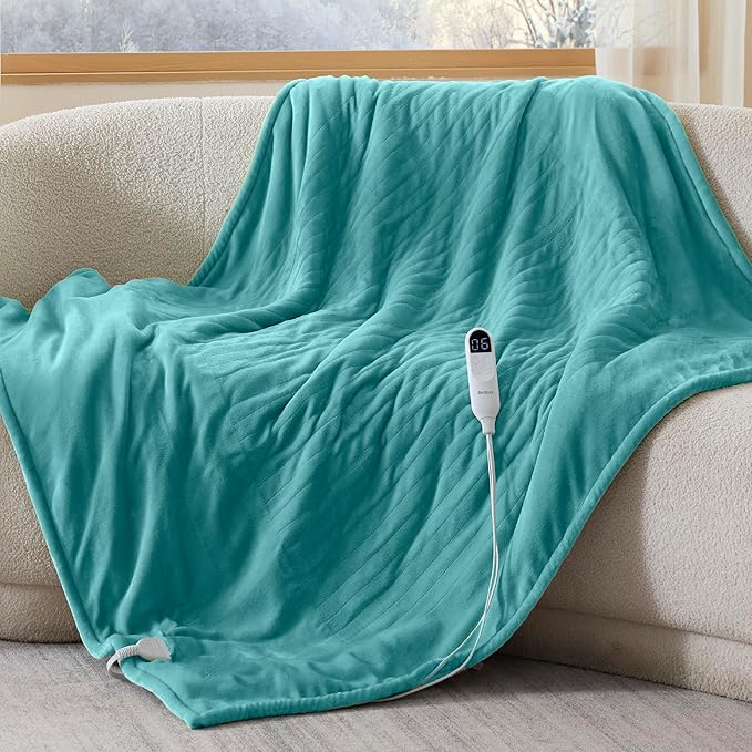 Bedsure Heated Blanket Throw Blanket - Fast Heating Electric Blanket, GentleSoft Flannel Heated Throw with 4 Time Settings, 6 Heating Settings, Warm Gifts for Grandma (50x60 inches, River Blue)