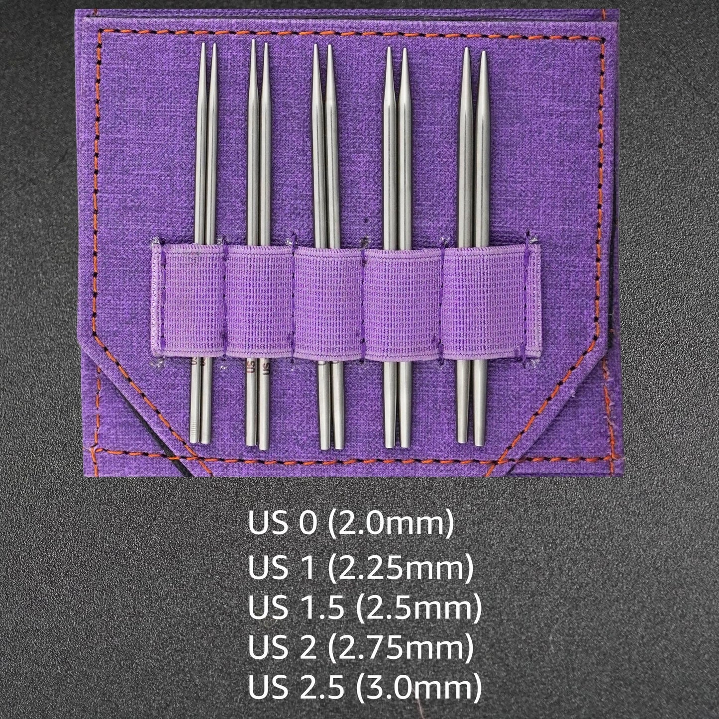 Lykke Flight 3.5 in. Mini Set US Sizes 0, 1, 1.5, 2, 2.5 Interchangeable Circular Knitting Needles for Lace, Fingering, Sock, Baby Yarn, Stainless Steel, 3 Cords, Purple Case, Project Bag