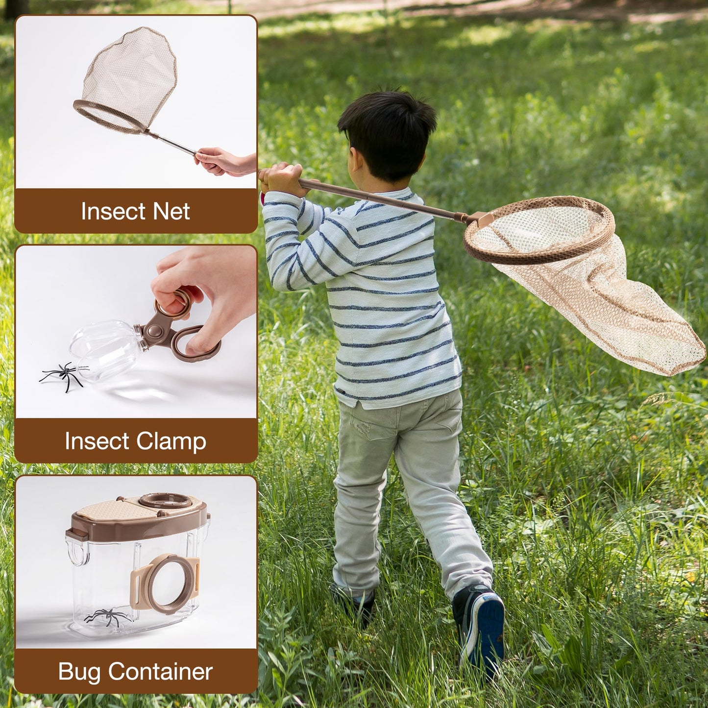 ROBOTIME Kids Explorer Kit, Outdoor Bug Catcher Kit for Kids with Magnifying Glass & Butterfly Net, Fun Bug Catching Kit for Backyard & Camping, Bug Catcher for Boys & Girls 3-12