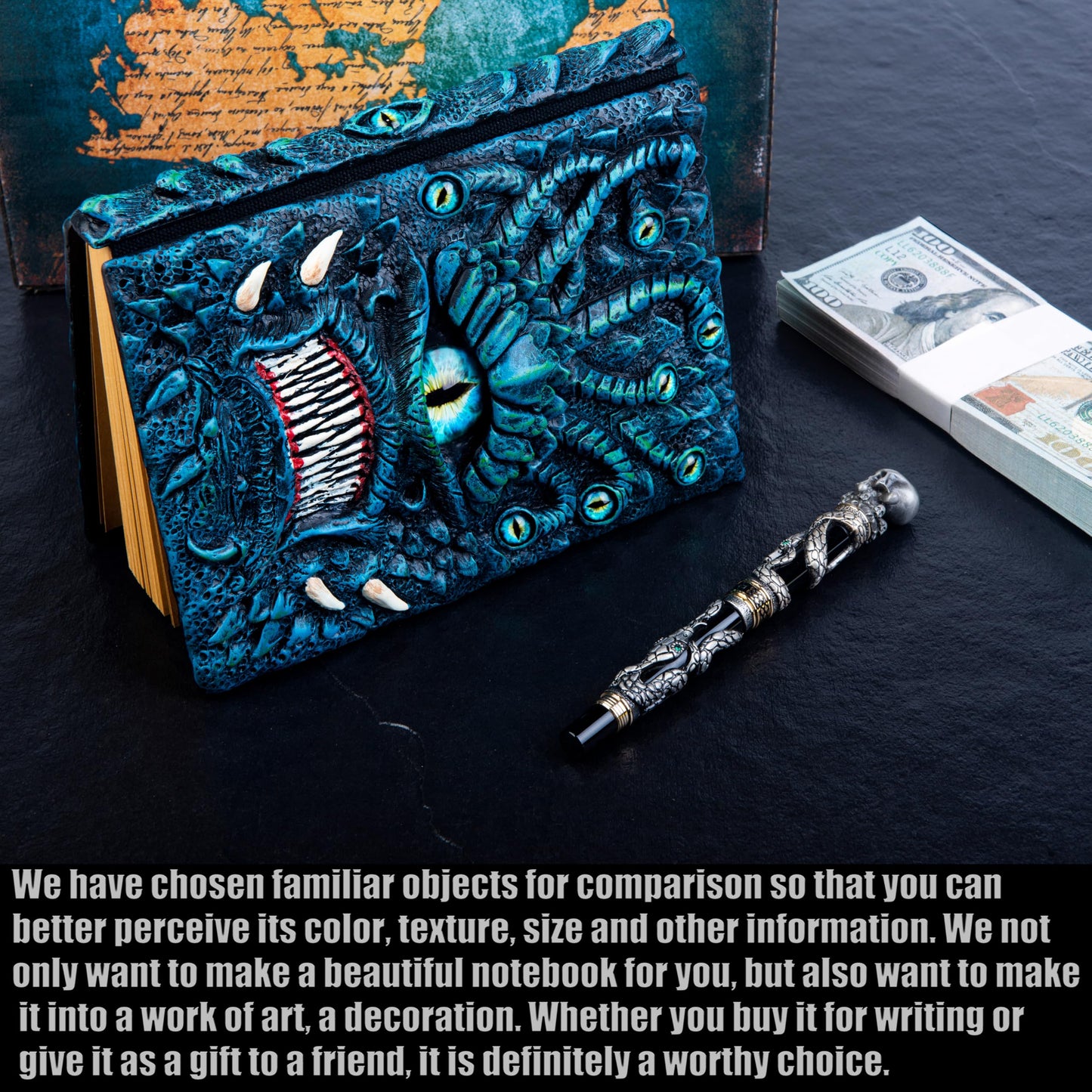 Handmade The Eye Devil of Tentacle Embossed Journal,Resin Engraving Notebook,Blank Paper,Hardcover Travel Diary for Writing,Sketchbook,Collection,Creative gifts,Decoration Diary for Man Woman A5 Size (4 colours) (Eyes Devil-Blue)
