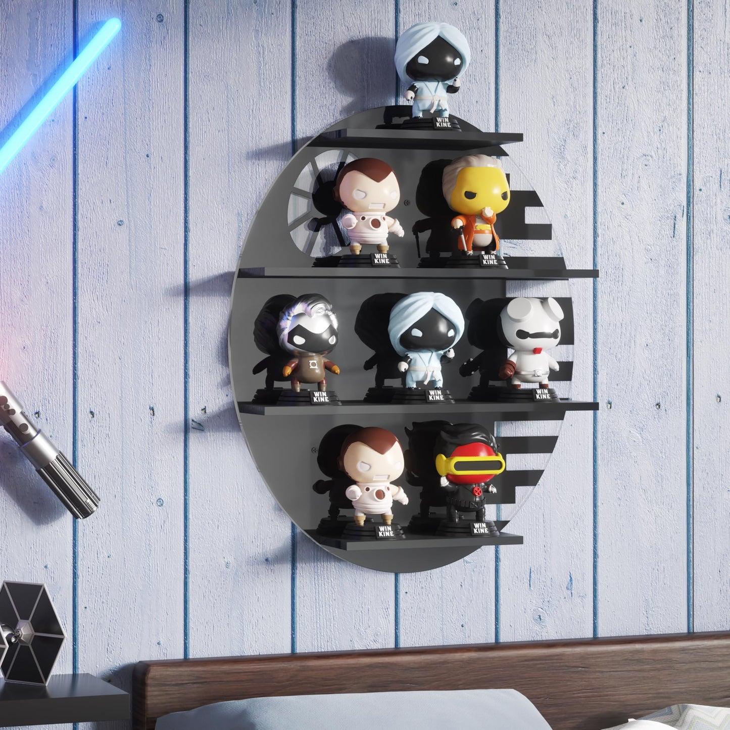 WINKINE Wall Display Shelves Compatible with Funko Pop Out of Box, Acrylic Floating Shelves for Wall, Figures Display Stand for Galaxy-Themed Collectibles Decor, Figures Organizer and Storage, Black