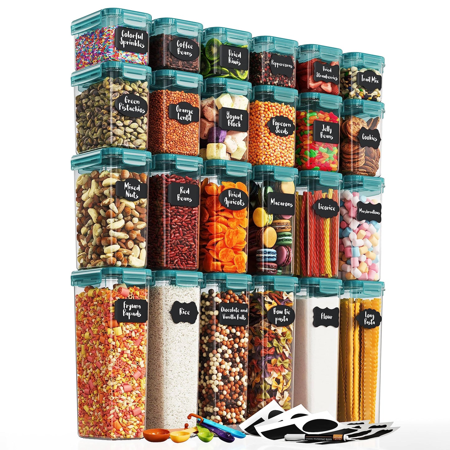 Chef's Path Airtight Food Storage Containers with Lids, 24 pcs (Teal Color) Plastic Kitchen and Pantry Organization for Dry Food, Flour and Sugar, BPA Free