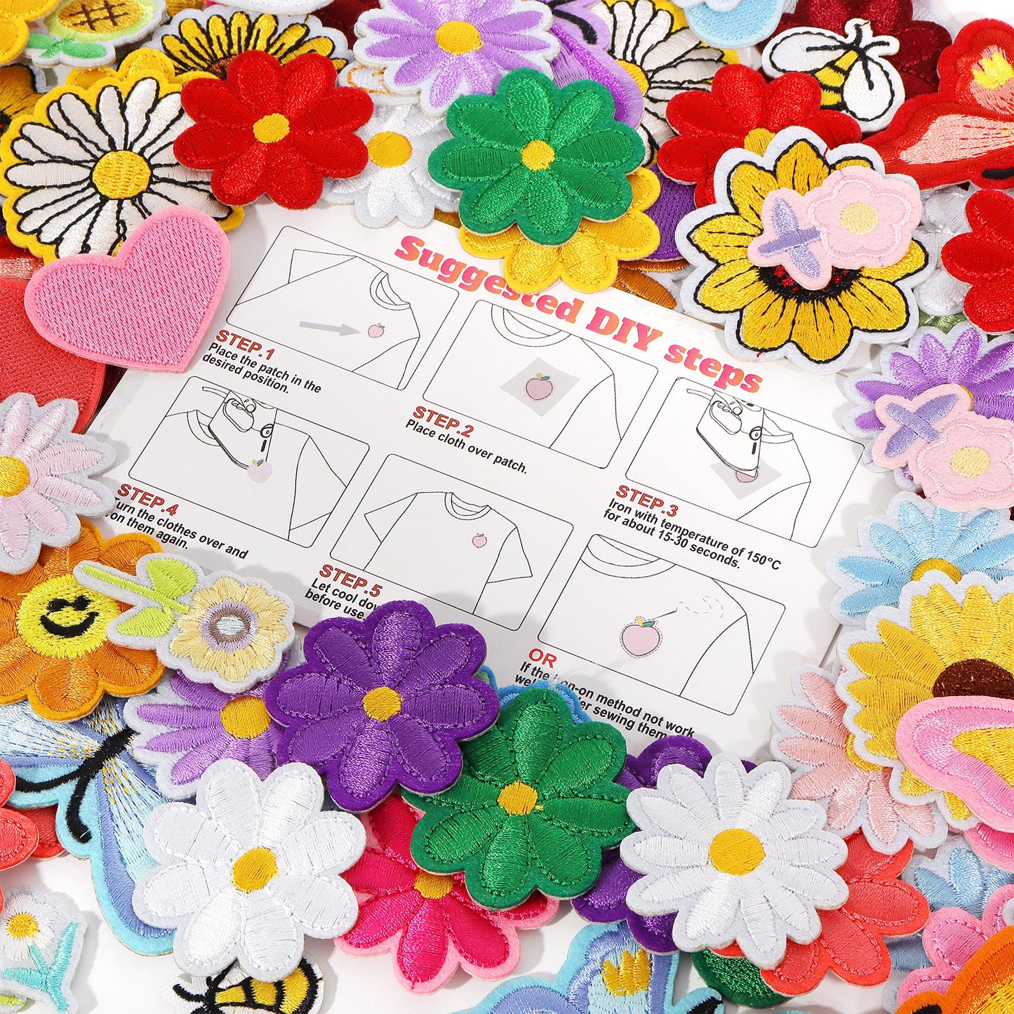 NICEVINYL Random Iron on Patches for Clothing: 120PCS Flower Heart Patch Iron on Cute Butterfly Embroidered Sew Applique Repair Patches for Jeans Jackets Backpacks