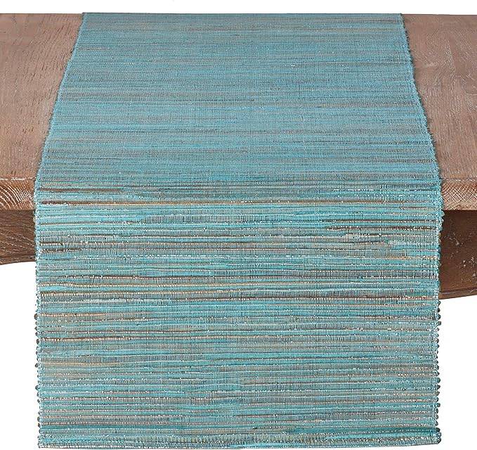 Saro Lifestyle Melaya Collection Shimmering Woven Nubby Table Runner, 14"x54", Turquoise