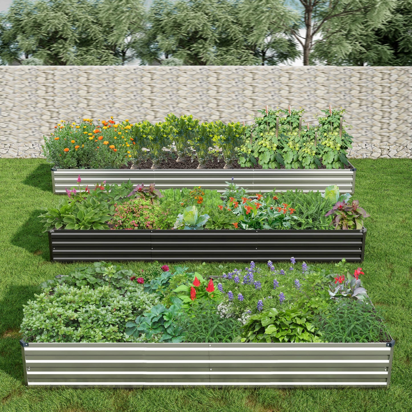 Henshwon 2PCS 10x3x1ft Galvanized Raised Garden Bed Kit,Metal Planter Box for Vegetables,Flowers,Herbs Durable Rust-Resistant Patio Gardening Beds,Silver