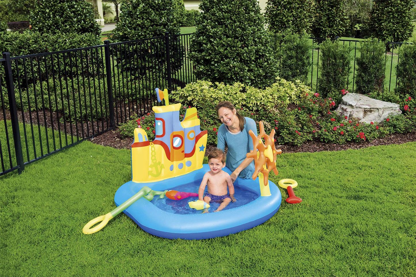 H2OGo! Tug Boat Inflatable Splash Pad - Kids Water Toy for Backyard Summer Water Play - Inflatable Water Park - Water Mat for Babies & Toddlers - (6 Piece Set)