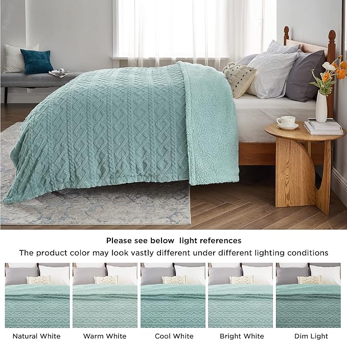 Bedsure Sherpa King Size Blanket for Bed- GentleSoft Fleece Fluffy & Cozy Cable Jacquard Tufted for Women Gift, Thick and Warm Blankets for Winter, Sage Green, 108x90 Inches