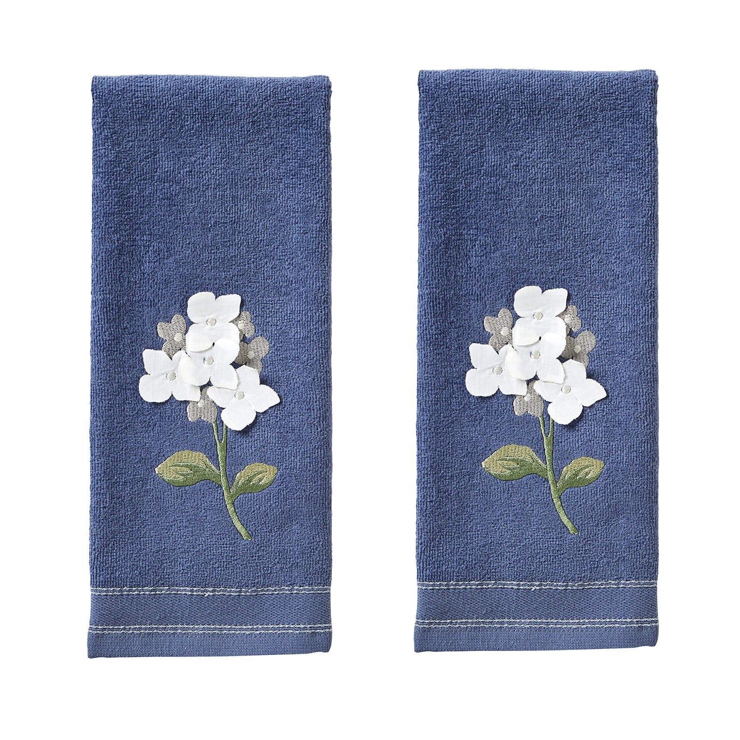 SKL Home Farm Hydrangea 100% Cotton 3D Embroidered 2pc Hand Towel Set, Decorative for Bath/Kitchen/Bar & Gift, Blue