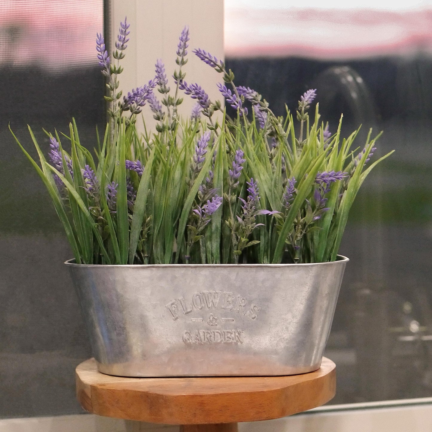 Haute Decor 10 Inch Lavender in Galvanized Metal Pot