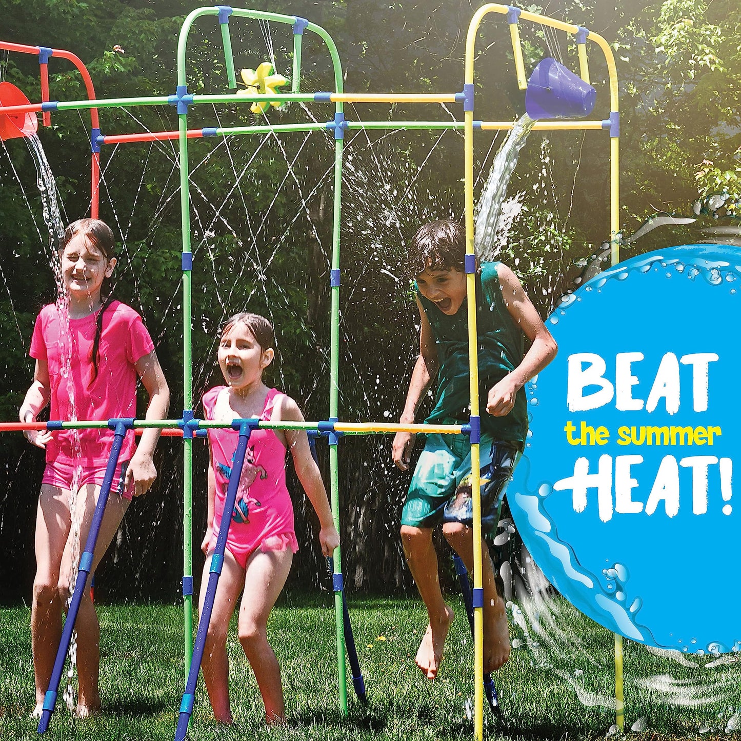 Backyard Waterpark with Splash Wheel, Dump Buckets for Kids Outdoor Water Play