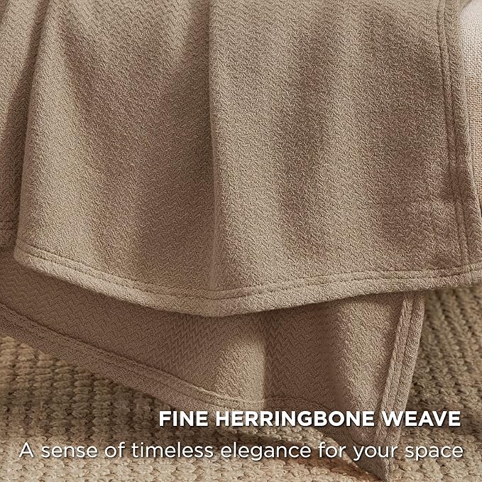 Bedsure 100% Cotton Blanket Twin XL Size for Bed - Breathable and Lightweight, Soft Cozy Textured Herringbone Woven Blanket for Summer Spring, Tan, 66x90 inches