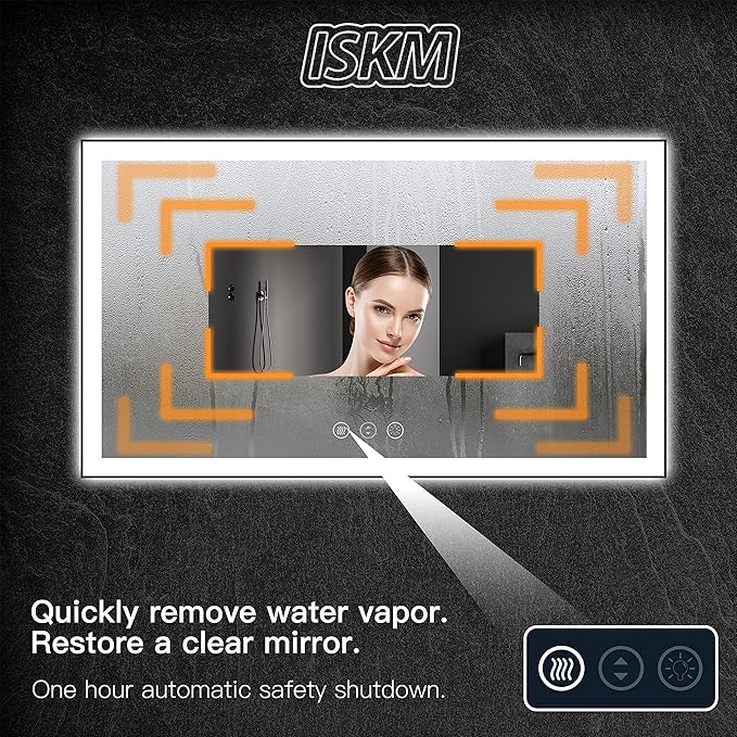 ISKM Framed LED Mirror for Bathroom 55"x40", Dimmable LED Bathroom Mirror with Lights, Anti-Fog, Front and Backlit Lighted Mirror 3-Colors, Shatterproof, Memory Function