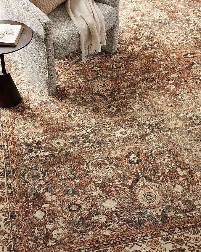 Loloi Magnolia Home by Joanna Gaines Banks Collection BAN-04 Brick/Ivory 7'-6" x 9'-6", .13" Pile Height, Machine Washable, Area Rug