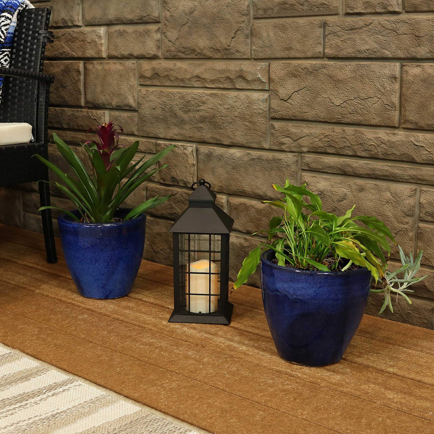 Sunnydaze Resort Round Ceramic Planter - Set of 2 Indoor or Outdoor Plant Pots with Drainage Hole - 8" - Imperial Blue Glaze