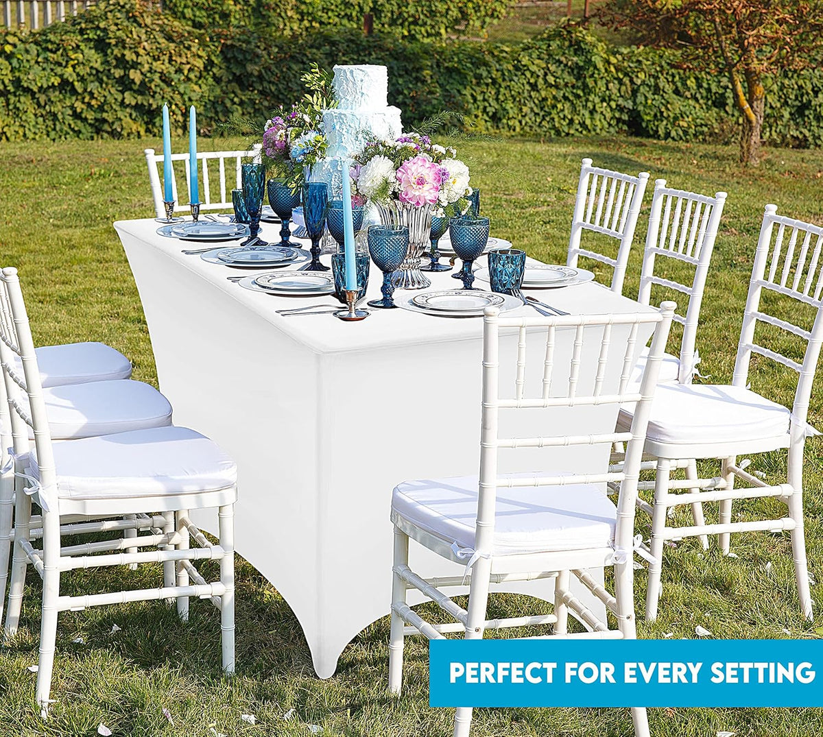 Utopia Kitchen 4FT Spandex Tablecloth [1 Pack, White] 200 GSM Stretch, Fitted, Washable and Wrinkle Resistant Table Cloth Rectangle Cover for Trade Shows, Wedding, Parties [48Lx30Wx30H Inch]