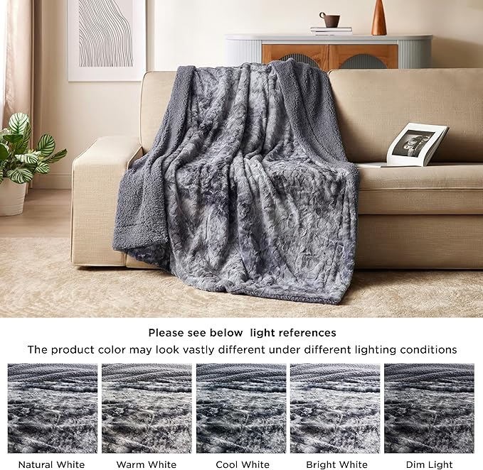 Bedsure Sherpa Blanket Twin Size - Soft, Fuzzy & Fluffy Faux Fur - Warm, Cozy Blanket for Couch, Sofa and Bed, Tie Dye Design, Grey, 60x80 Inches