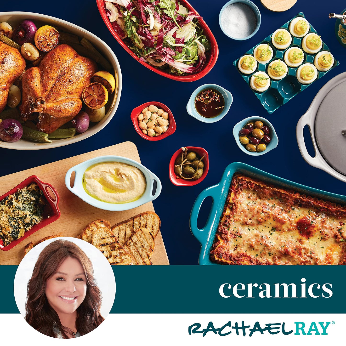 Rachael Ray Solid Glaze Ceramics Egg Tray/Holder, 12 Cup, Teal