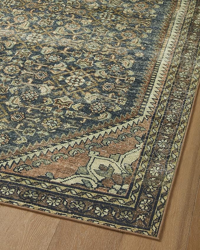 Loloi Magnolia Home by Joanna Gaines Banks Collection BAN-02 Denim/Clay 8'-6" x 11'-6", .13" Pile Height, Machine Washable, Area Rug