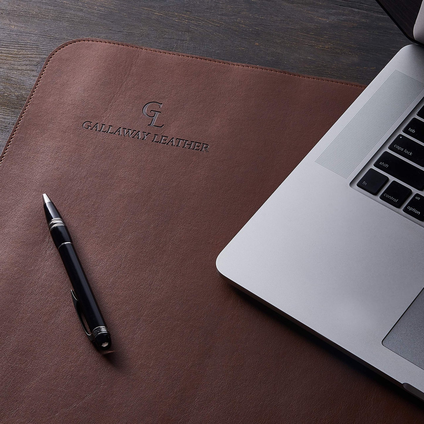 GALLAWAY LEATHER Desk Pad Large and Padfolio (Amber Brown) Bundle - Brown